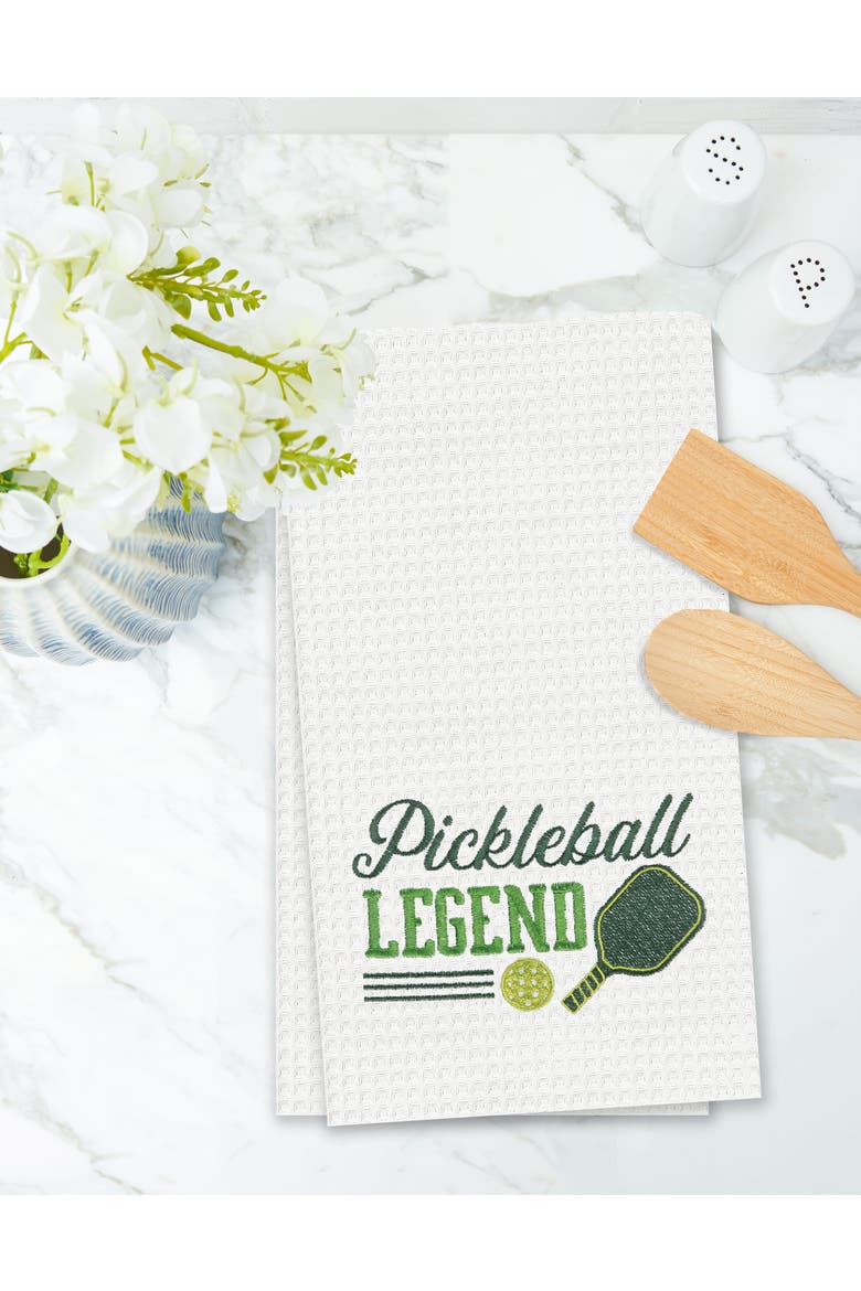 Pickleball Legend Embroidered Cotton Waffle Weave Kitchen Towel, Alternate, color, Green