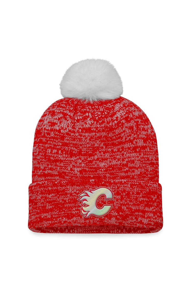FANATICS Women's Fanatics Branded Red Calgary Flames Glimmer Cuffed Knit Hat with Pom, Main, color, Red