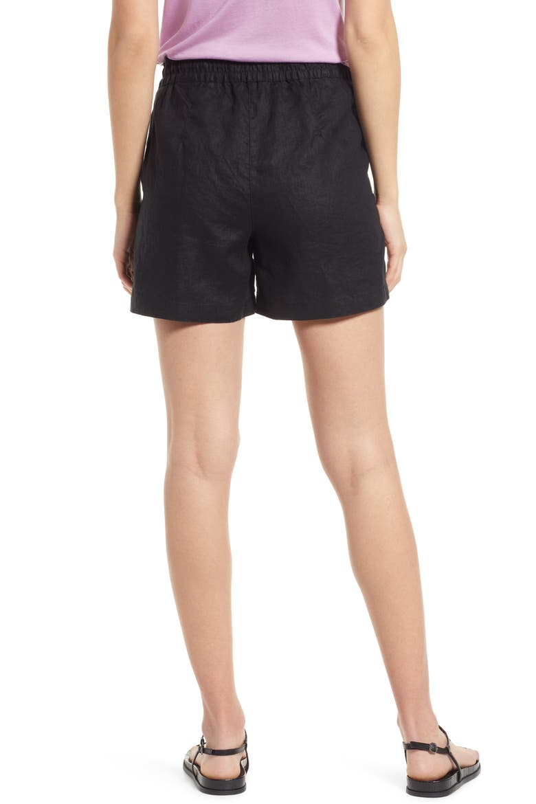 Palmbray High Waist Linen Shorts, Alternate, color, BLACK