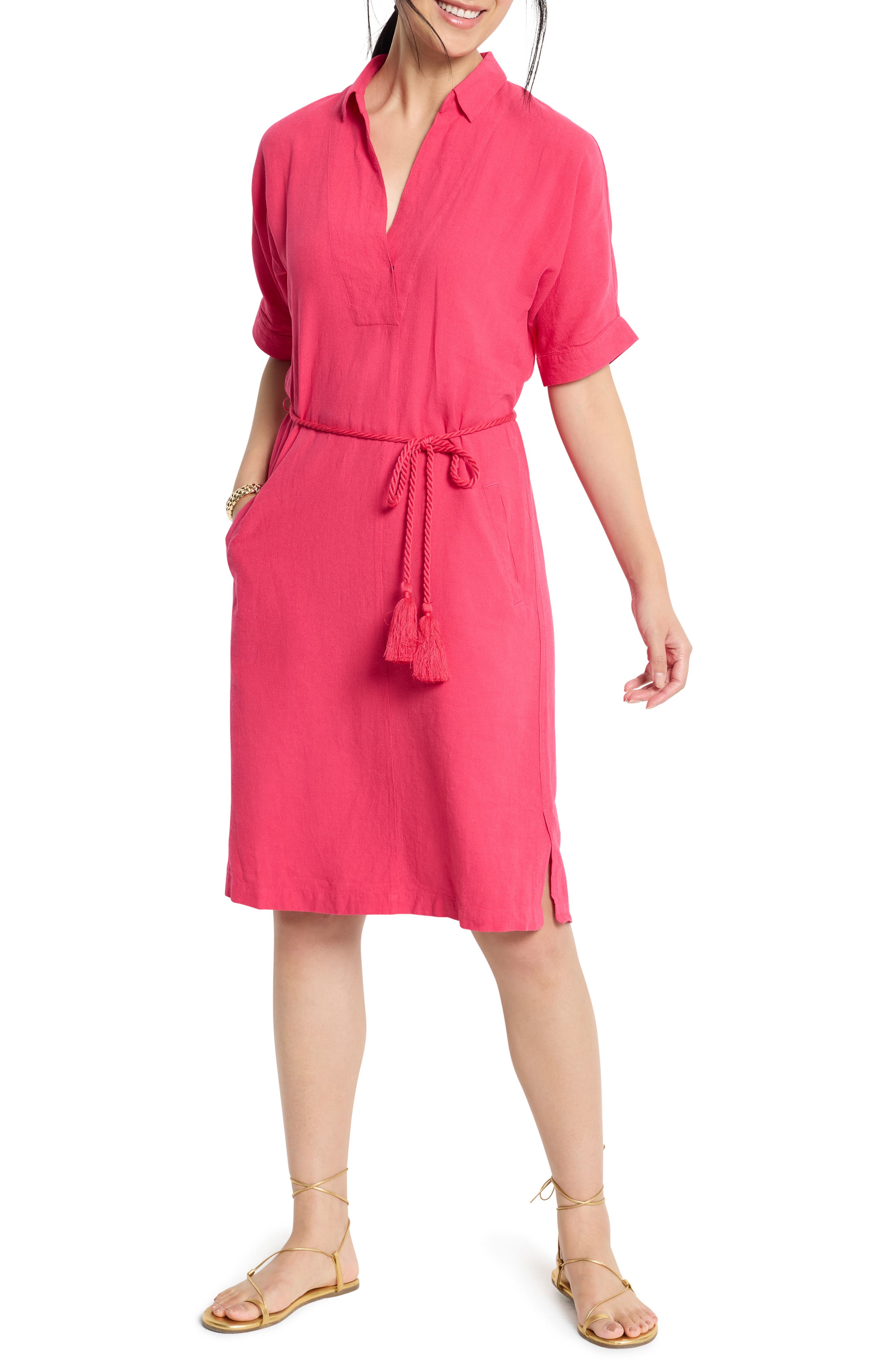 NIC+ZOE Rumba Tie Belt Linen Blend Shirtdress