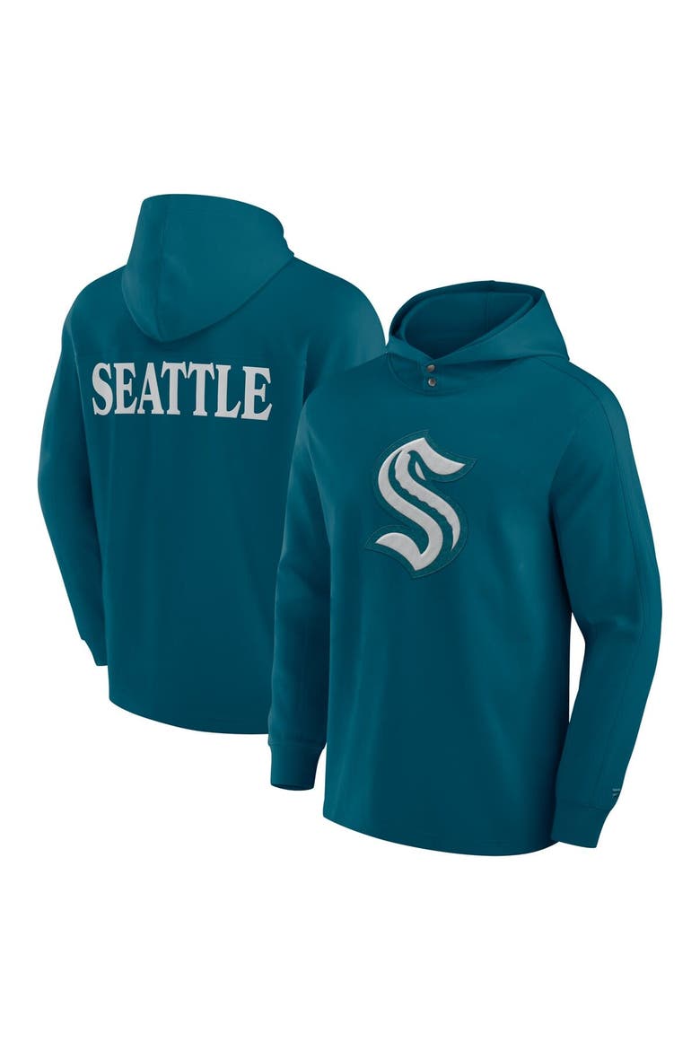 Men's Fanatics Teal Seattle Kraken Elements Blaze Tri-Blend Long Sleeve Hoodie T-Shirt, Main, color, Teal