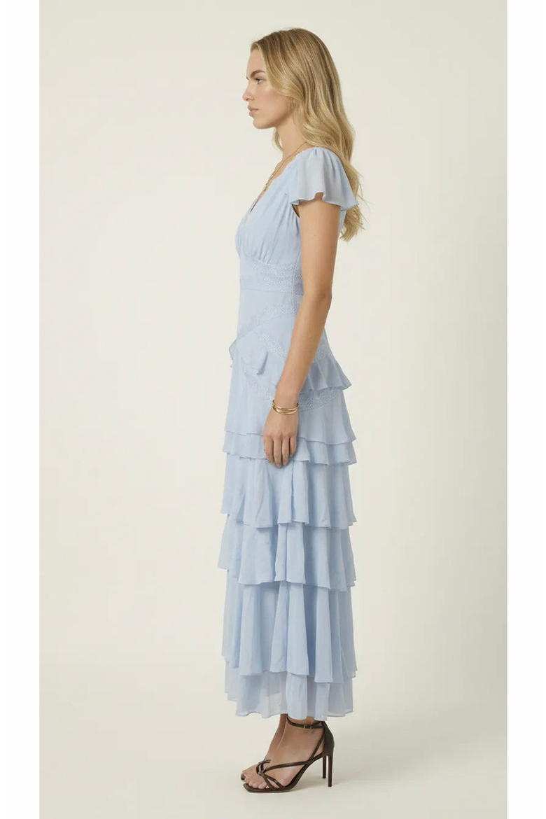 Lace Trim Tiered Maxi Dress, Alternate, color, Pastel Blue