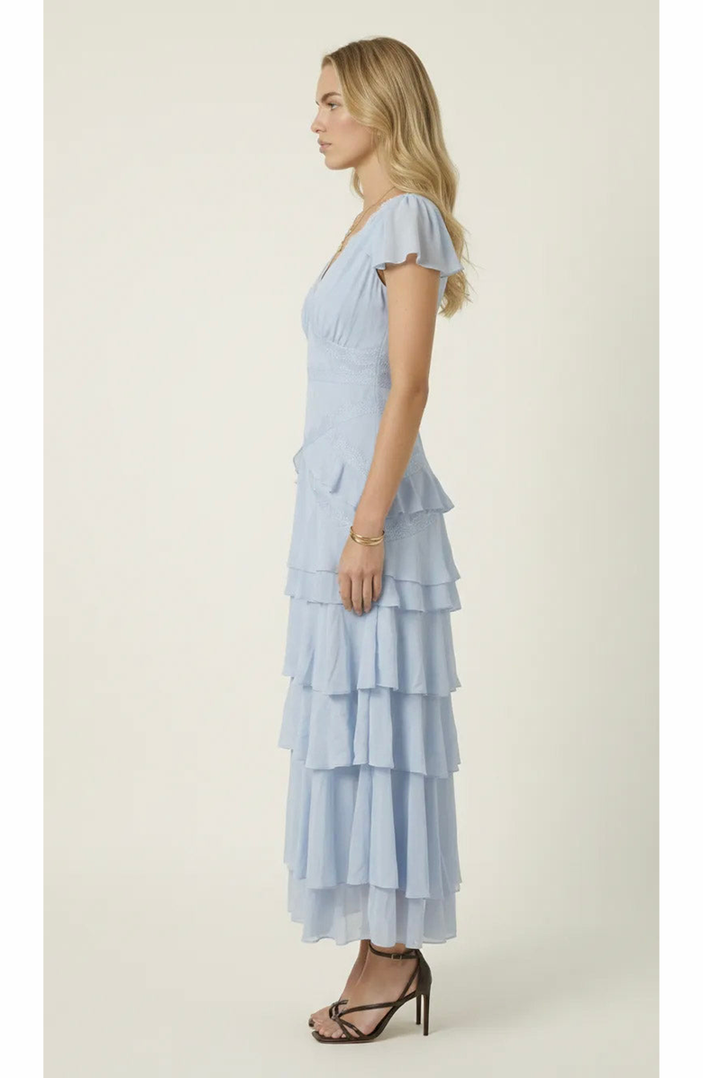 Modenaire Lace Trim Tiered Maxi Dress, Alternate, color, Pastel Blue