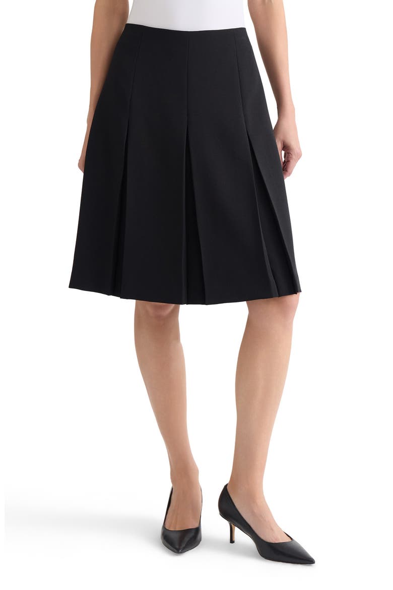Pleated Stretch Crepe Skirt, Main, color, BLACK