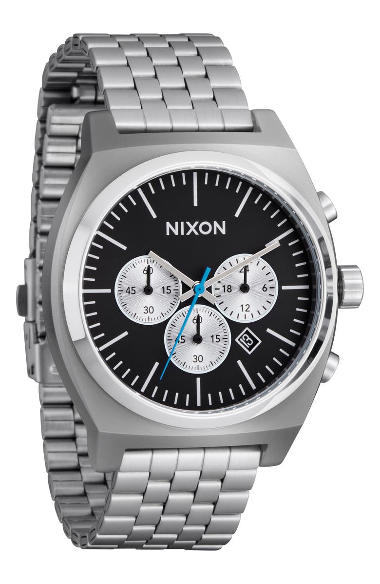 Nixon Time Teller Chronograph Bracelet Watch, 40mm, Main, color, Chrome / Black / Chrome Sunray
