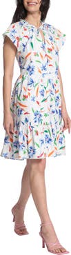 Maggy London Floral Tie Neck Dress