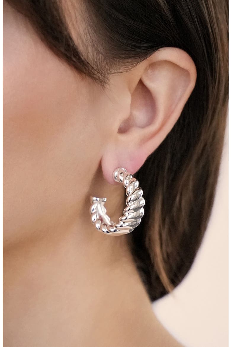 Croissant Hoop Earrings, Alternate, color, SILVER
