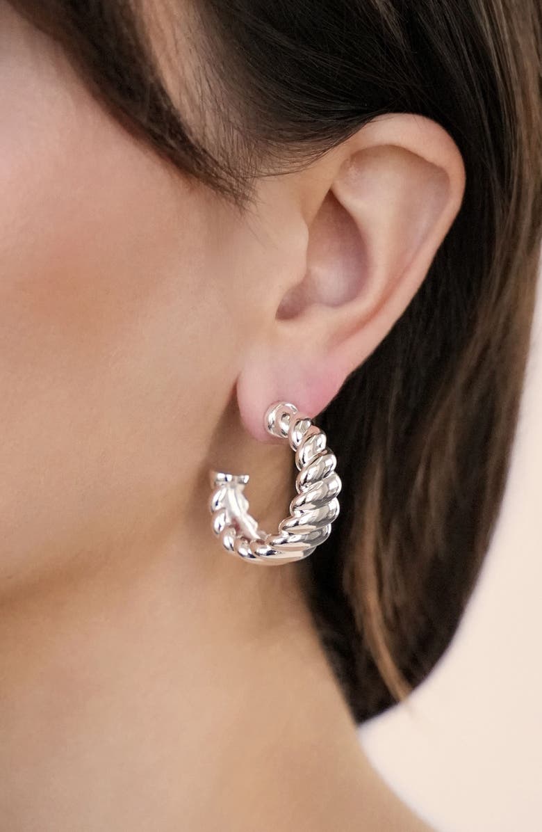 Ettika Croissant Hoop Earrings, Alternate, color, Silver