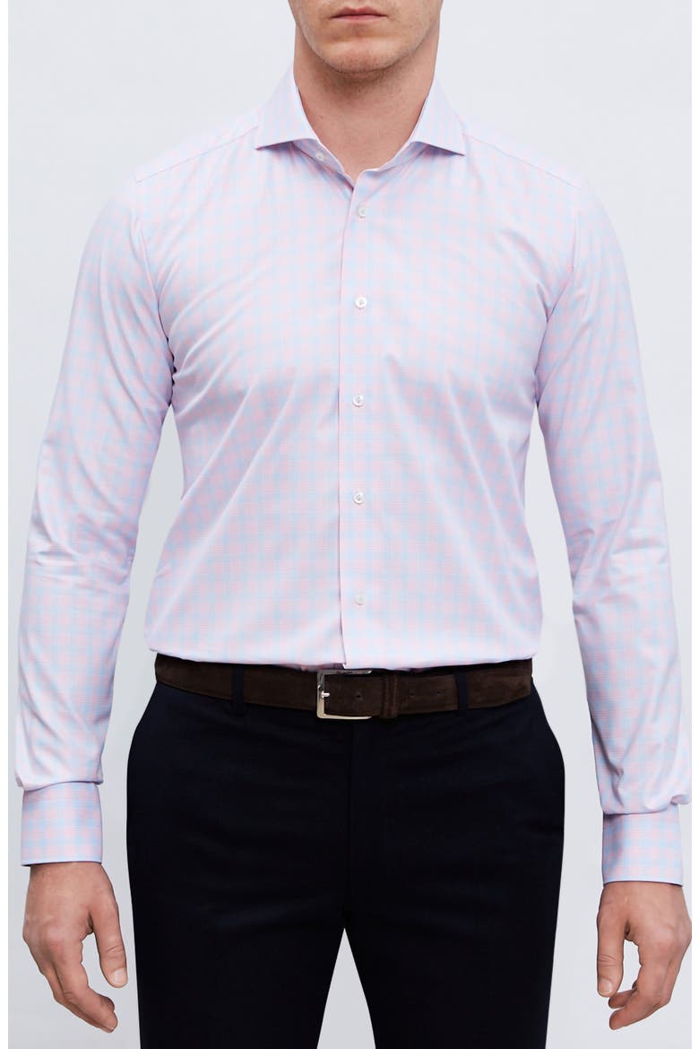 Prince of Wales Modern Fit Check Twill Button-Up Shirt, Main, color, LIGHT PASTEL PINK