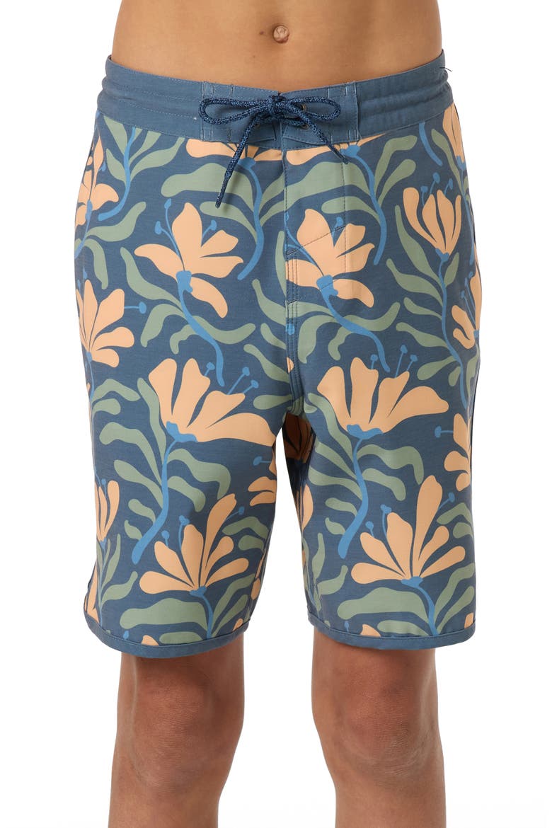 Kids' Cruzer Stripe Scallop Board Shorts, Main, color, DARK SLATE