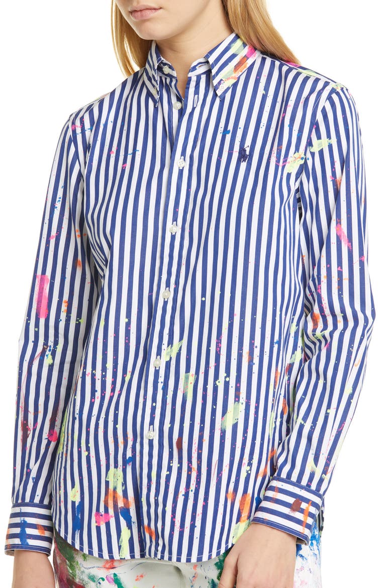 Paint Splatter Stripe Cotton Shirt, Alternate, color, 525 NAVY/ WHITE