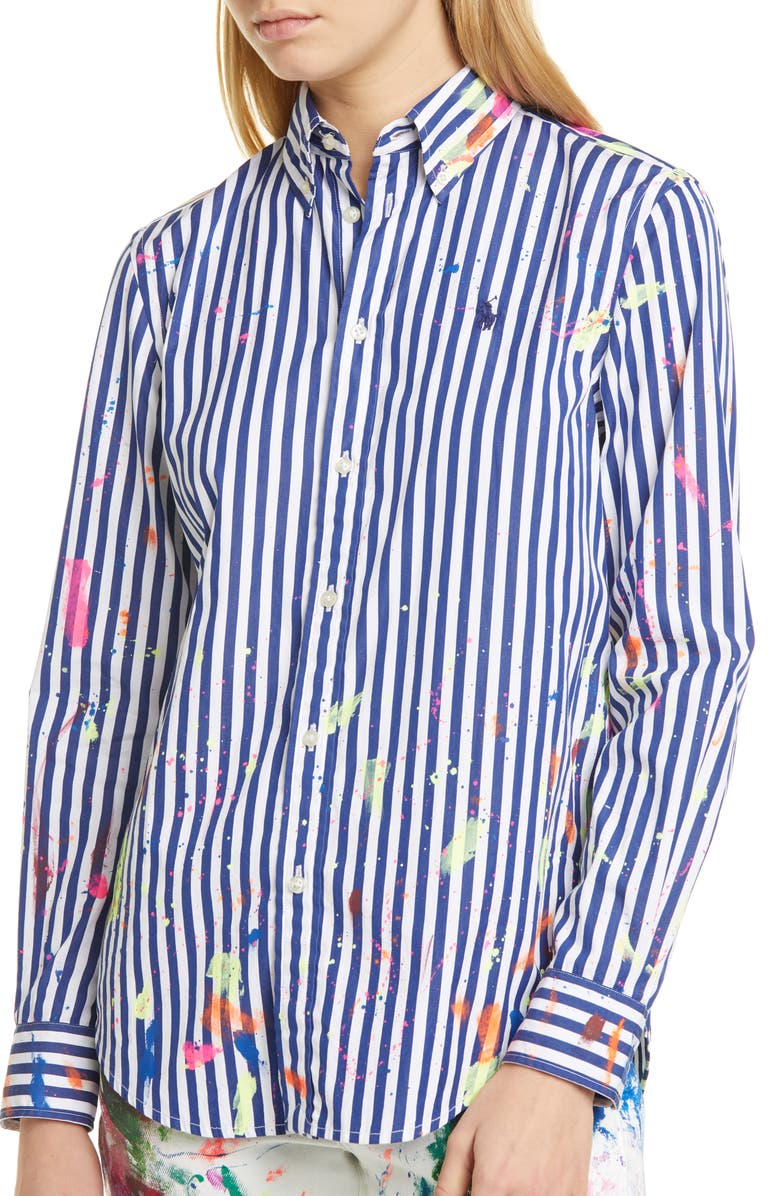 Polo Ralph Lauren Paint Splatter Stripe Cotton Shirt, Alternate, color, 