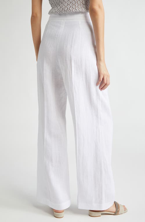 Eleventy Pleated Tie Waist Linen Wide Leg Pants In White