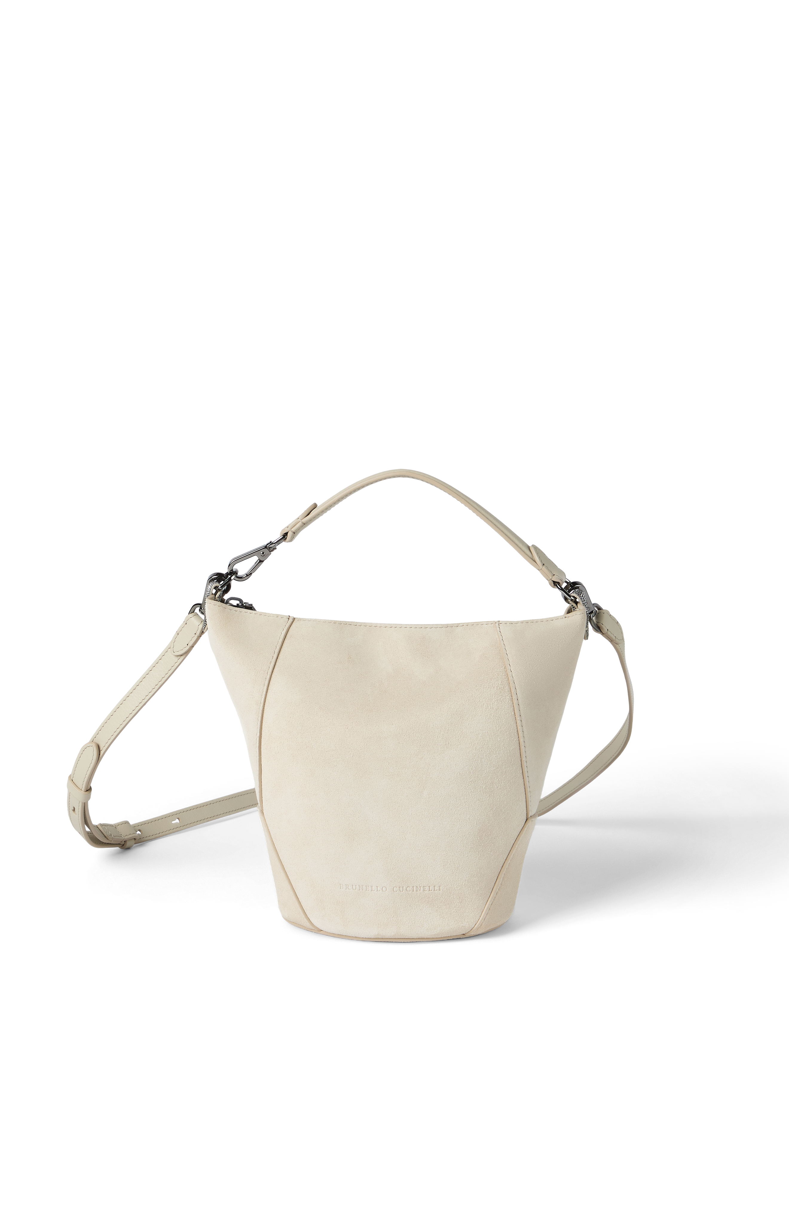 Brunello Cucinelli BC Duo bucket bag in suede, Main, color, Ivory