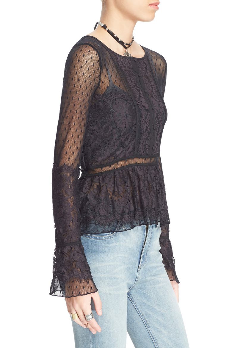 'Penelope' Sheer Peplum Top, Alternate, color, BLACK COMBO