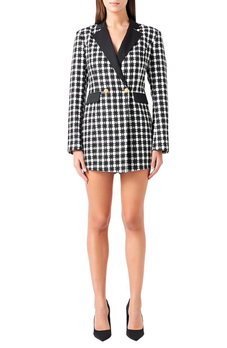 Endless Rose Houndstooth Double Breasted Long Sleeve Blazer Romper, Main, color, 
