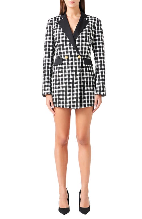Endless Rose Houndstooth Double Breasted Long Sleeve Blazer Romper In Black/white
