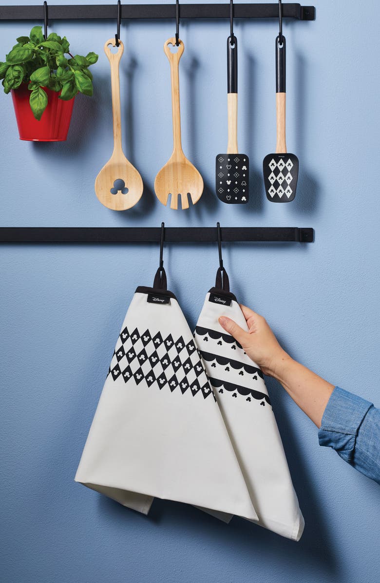 Disney Mickey Monochrome Set of 2 Cotton Dish Towels, Alternate, color, Black/ White