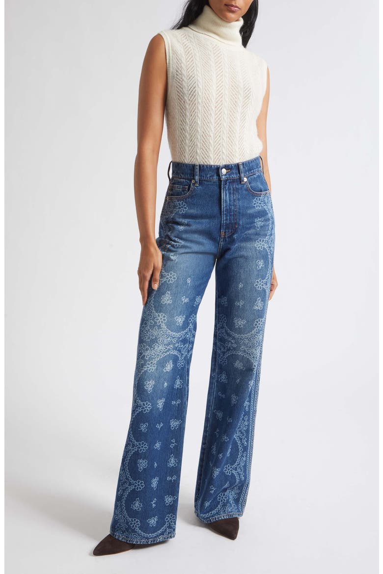 Taylor High Waist Wide Leg Jeans, Alternate, color, INDIGO BANDANA