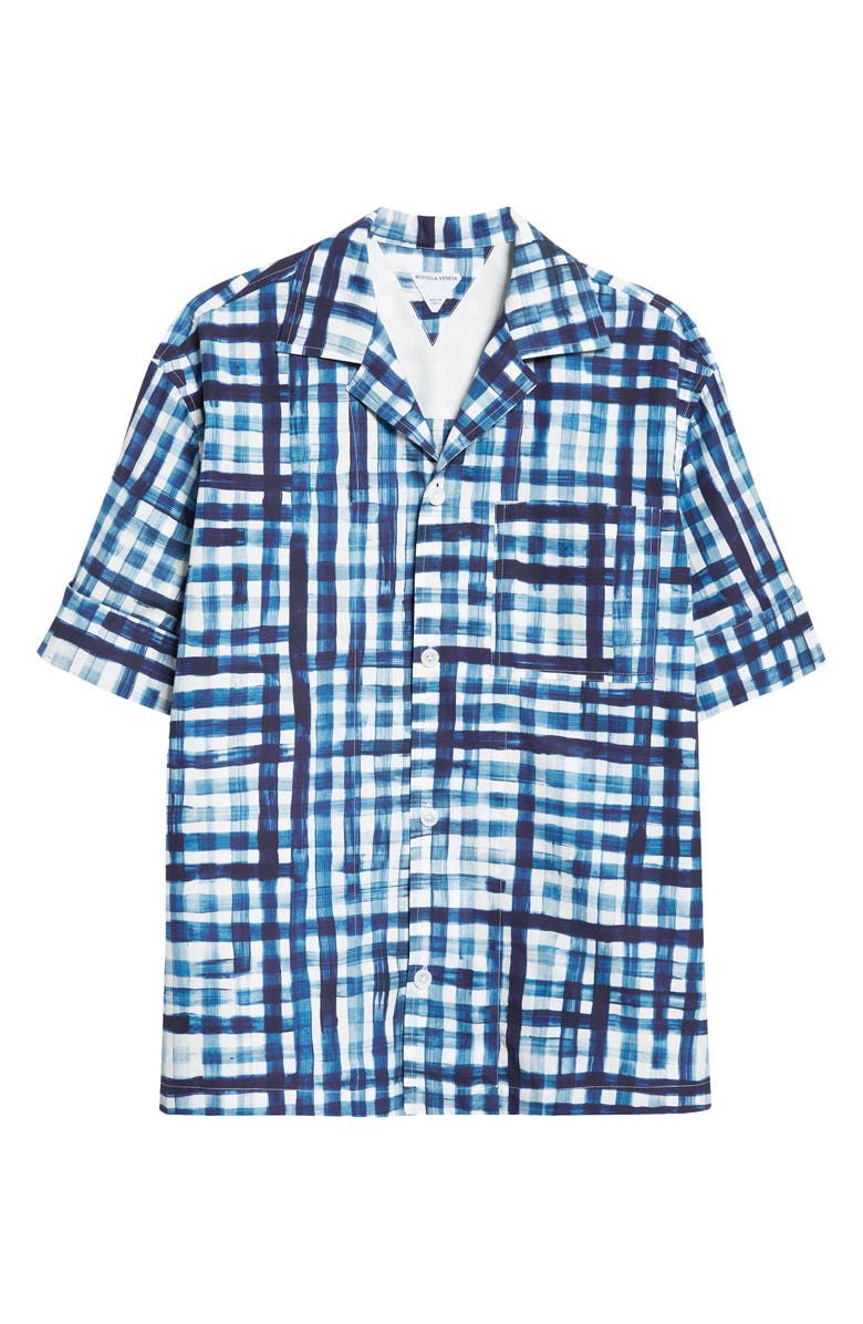 Bottega Veneta Painted Gingham Cotton Camp Shirt, Alternate, color, Chalk/ Eclipse