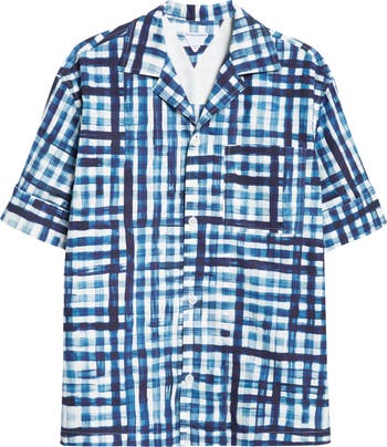 Bottega Veneta Painted Gingham Cotton Camp Shirt | Nordstrom