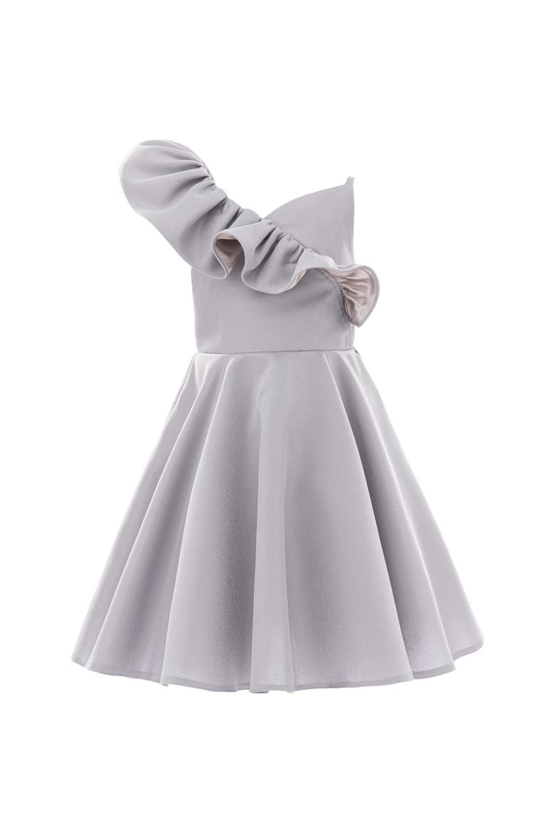 Riviera Off Shoulder Ruffle Dress, Main, color, Silver