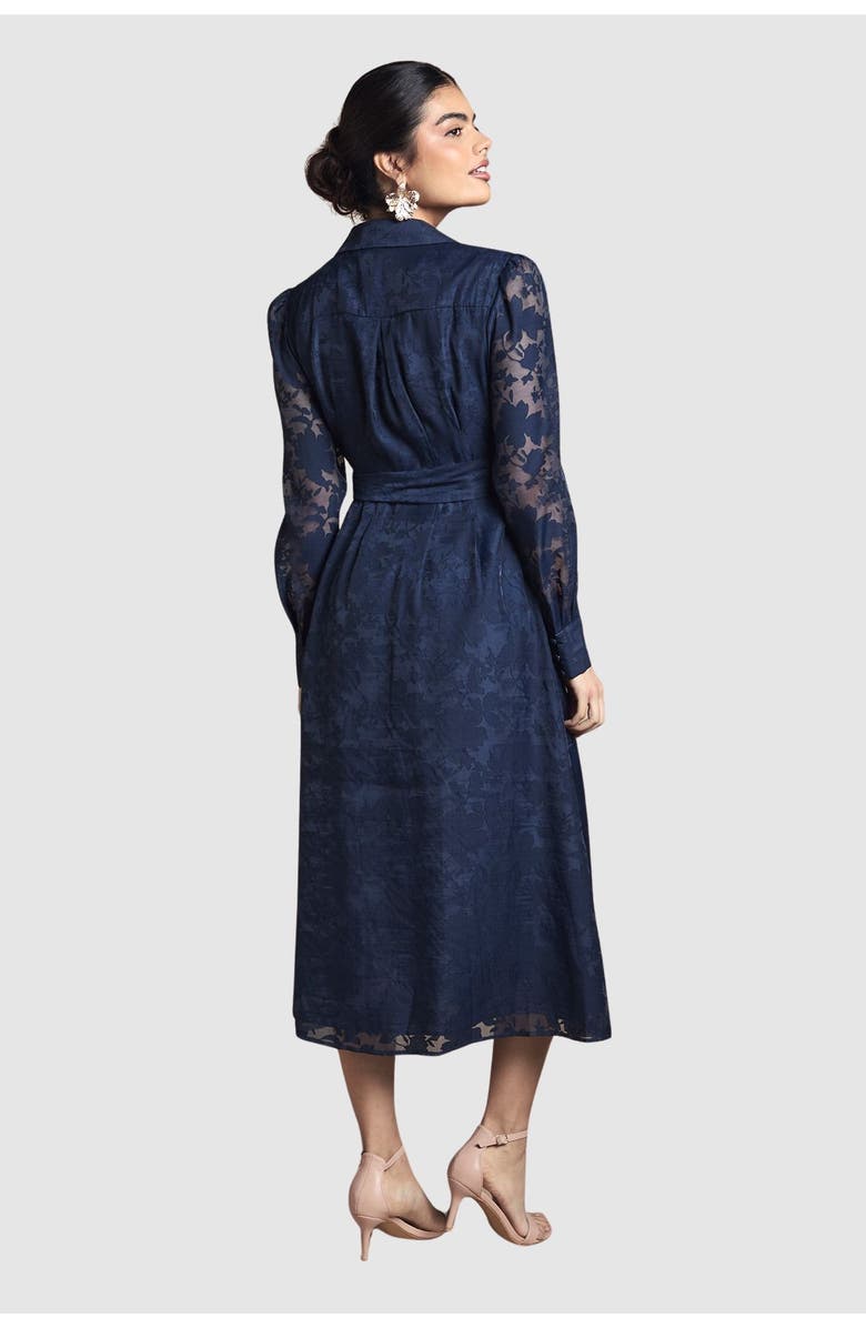 Wallis Floral Organza Belted Midi Dress, Alternate, color, Navy