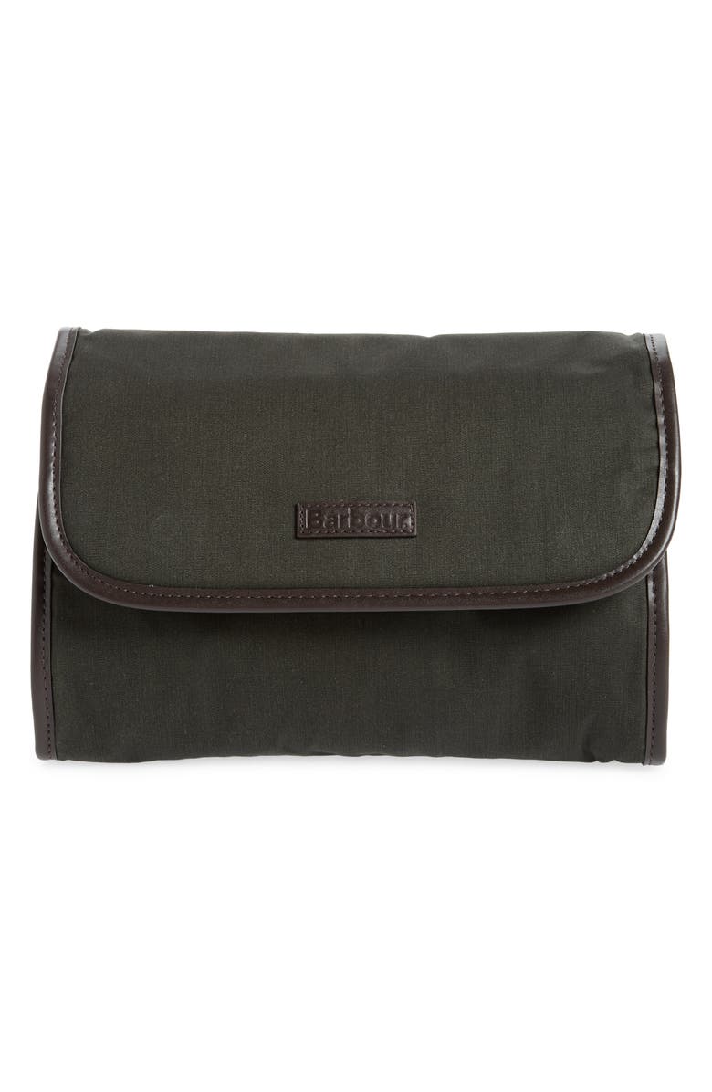 Barbour Waxed Cotton Hanging Washbag, Main, color, 