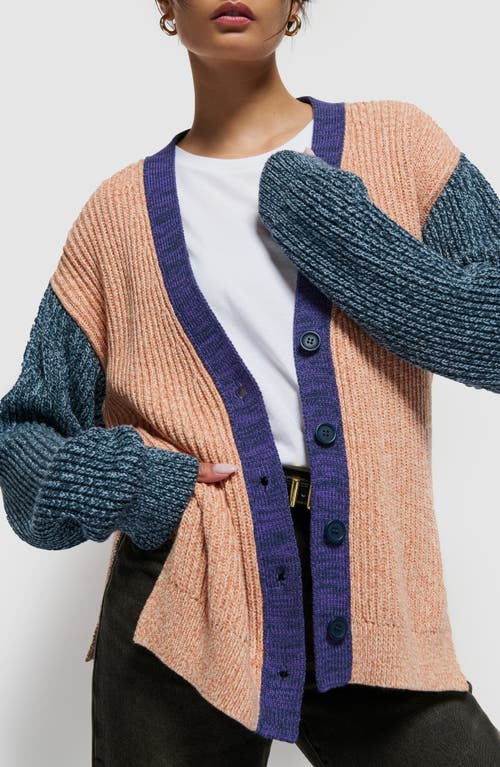 Nation Ltd Sadie Colorblock Marled Cotton Cardigan In Color Block Pheasant