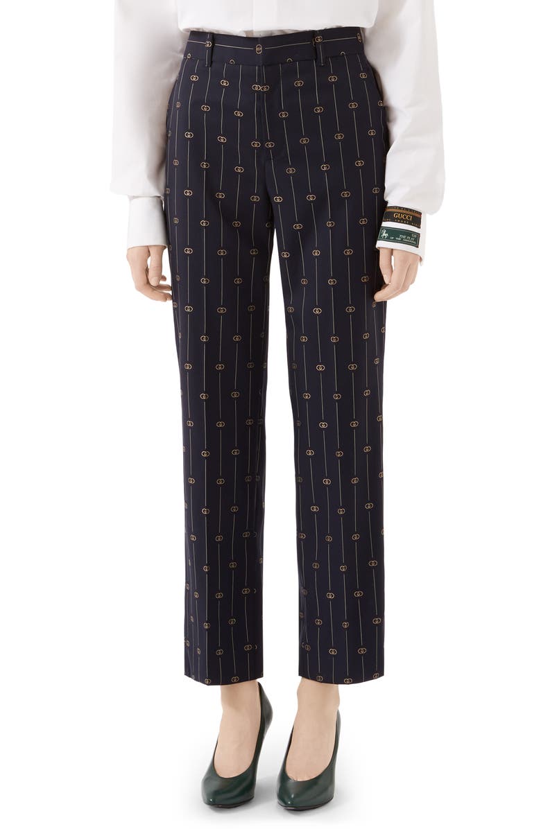 Gucci GG Pinstripe Straight Leg Crop Wool Pants, Main, color,