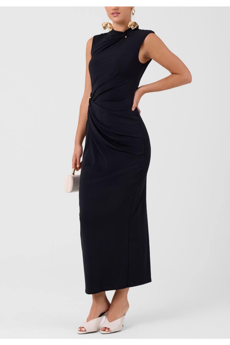 Daria High Neck Sleeveless Midi Dress, Alternate, color, Black