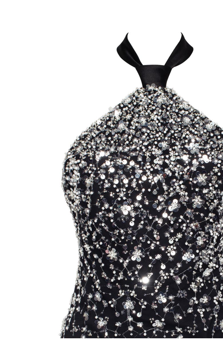 Milla Striking Halterneck Crystal-Embellished Mini Dress, Alternate, color, Black