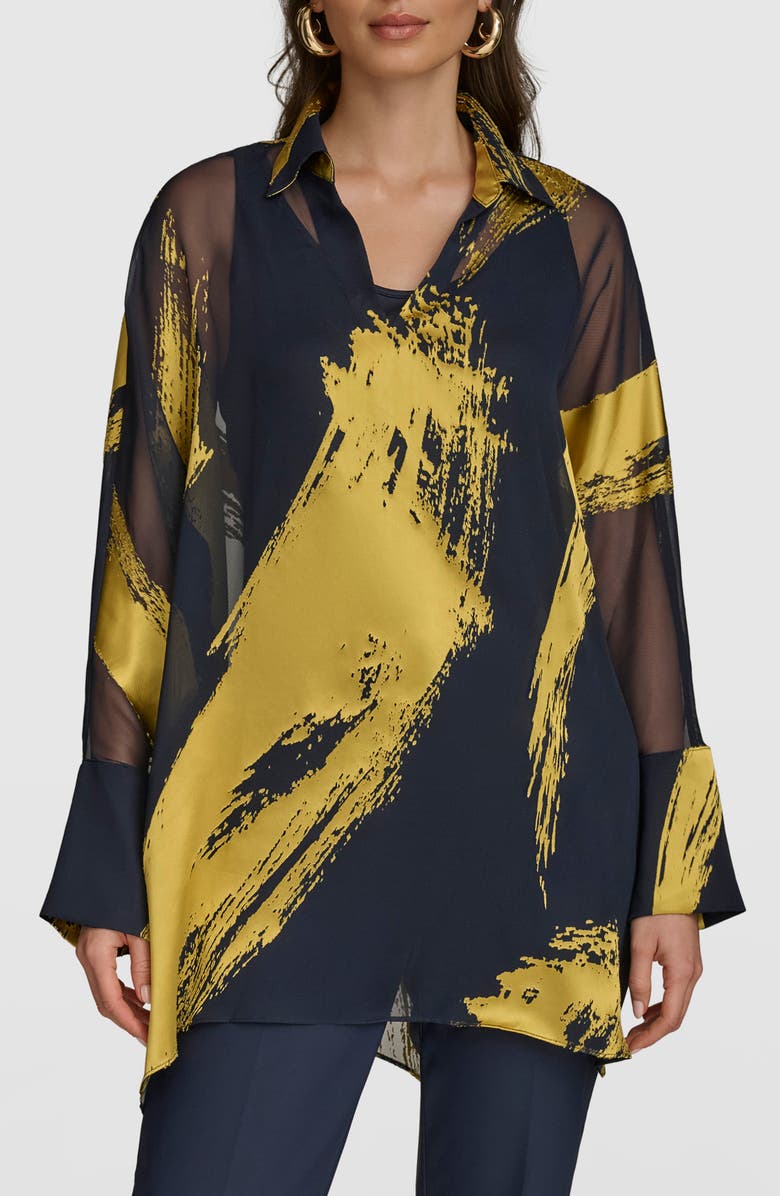 Donna Karan New York Print Collar Tunic Top, Main, color,