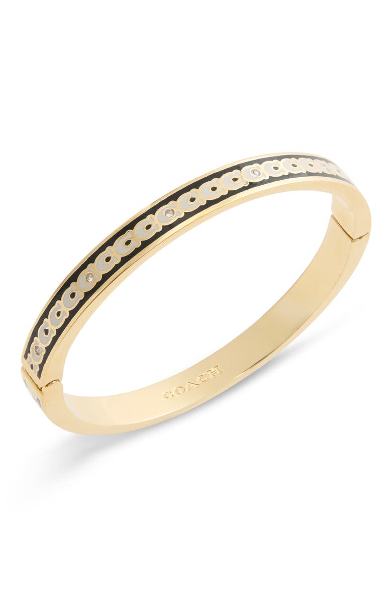 Enamel C Hinge Bracelet, Main, color, BLACK/ GOLD