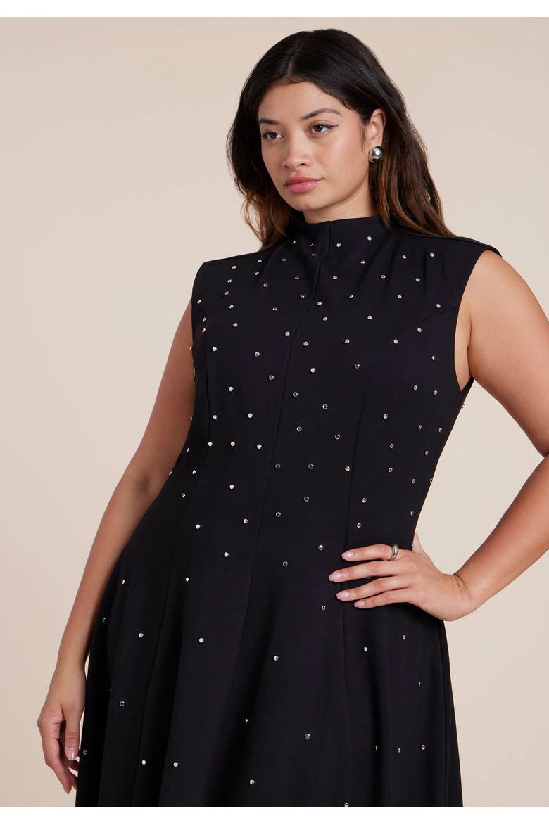 Stud Detail Ponte Midi Dress, Alternate, color, BLACK ONYX