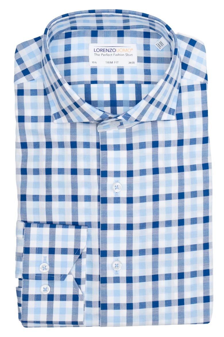Trim Fit Textured Gingham Dress Shirt, Main, color, NAVY