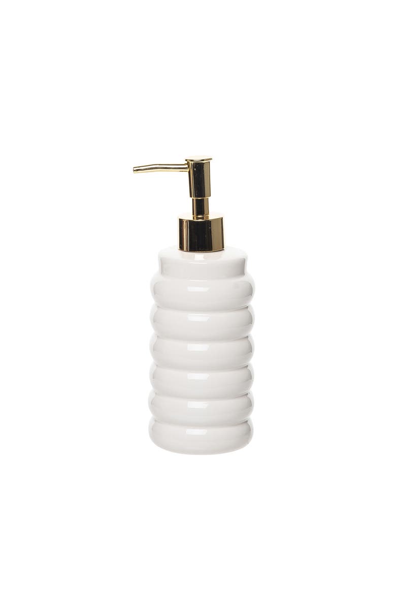 Totalee Gift Ribbed Cer Soap Dispenser Ceramic White 13 oz, Main, color, White