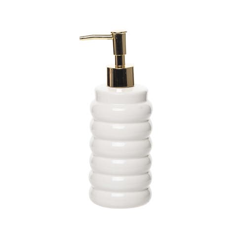 Ribbed Cer Soap Dispenser Ceramic White 13 oz