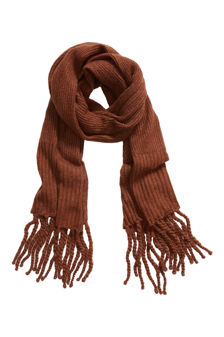 Jaden Rib Knit Blanket Scarf, Alternate, color, BROWN