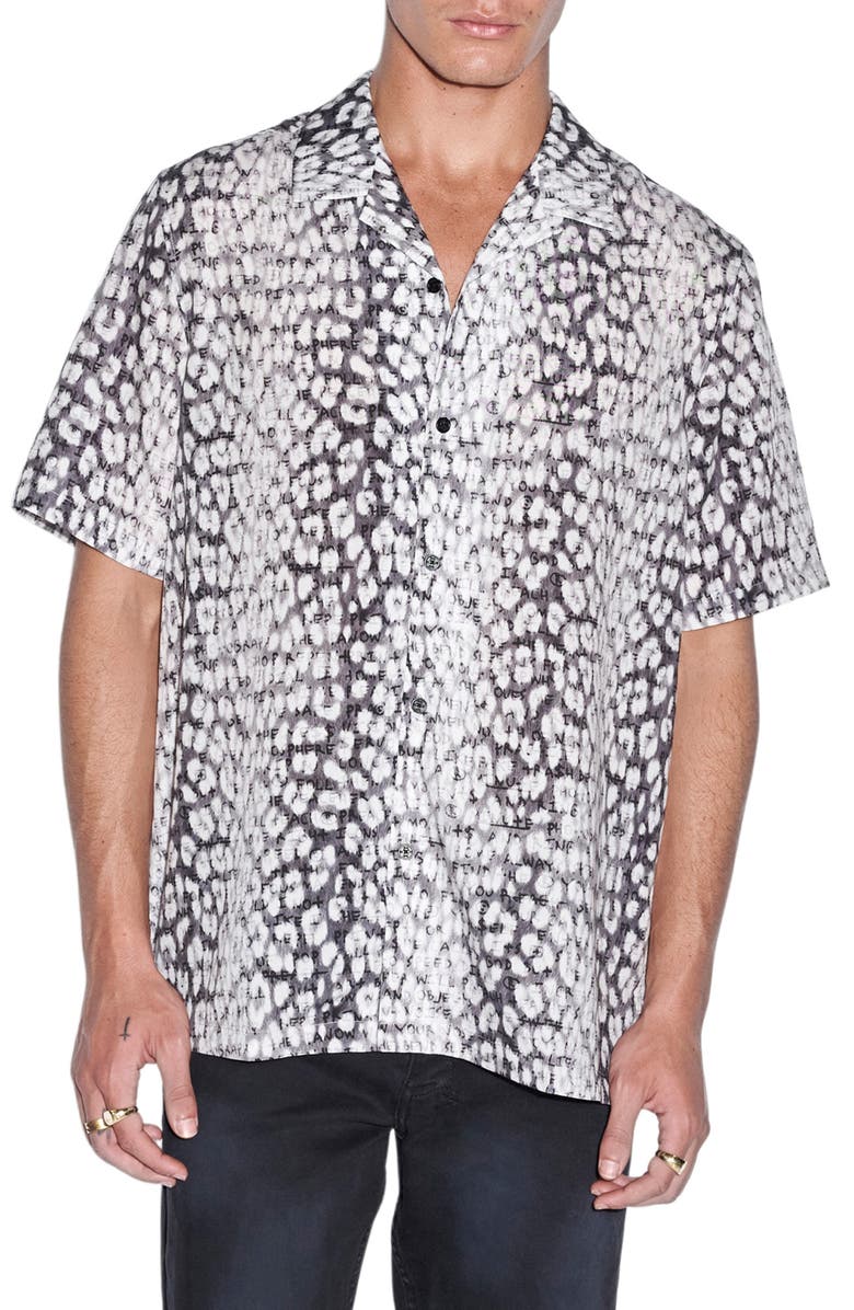 Ksubi White Noise Leopard Print Resort Short Sleeve Button-Up Shirt, Main, color,