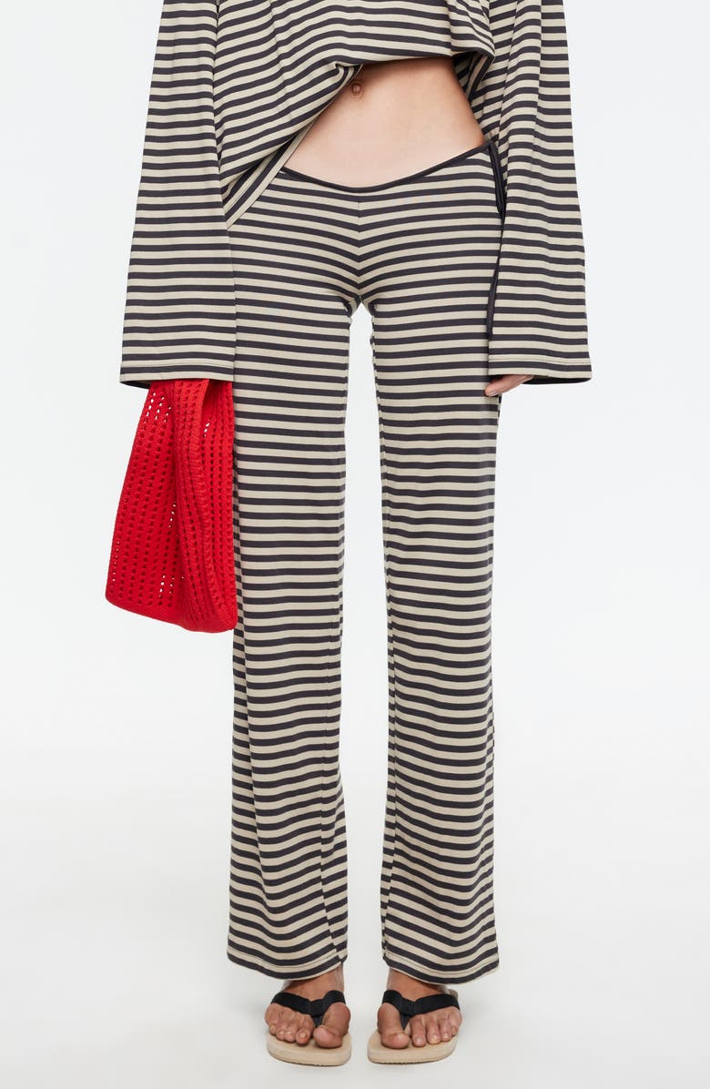 LIONESS Bloom Side Tie Wide Leg Pants, Main, color, Slate Stripe