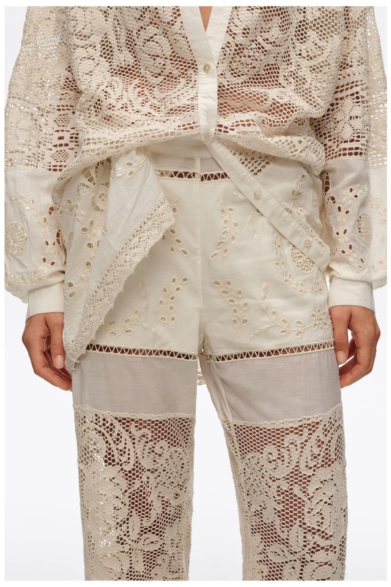 Trousers With Embroidery And Openwork, Alternate, color, ECRU