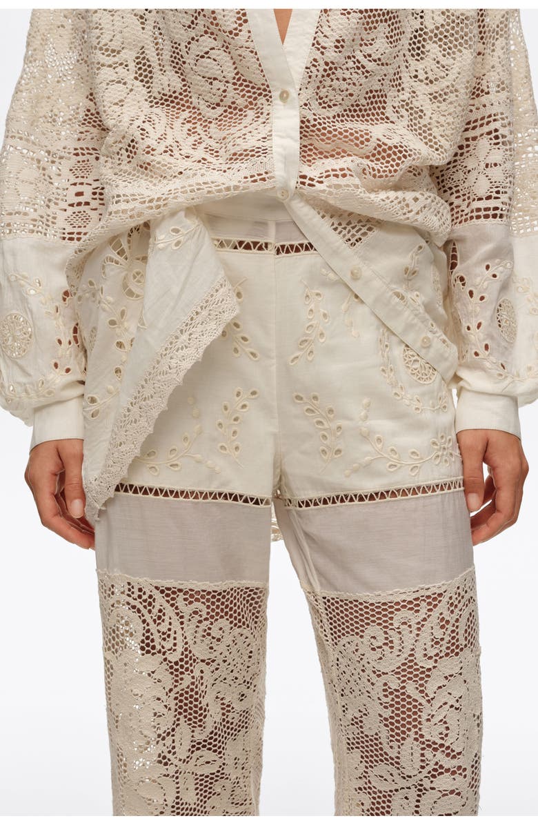 Bimba y Lola Trousers With Embroidery And Openwork, Alternate, color, Ecru