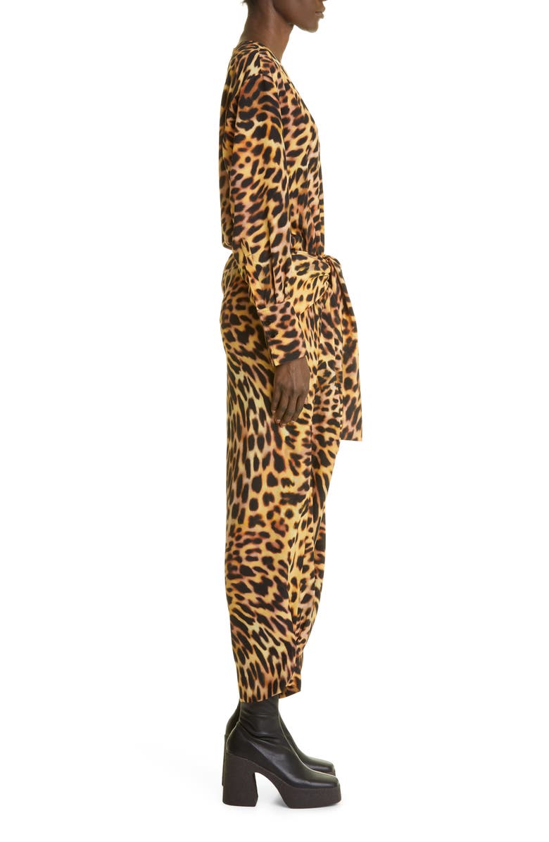 Stella McCartney Animal Print Long Sleeve Tie Waist Jumpsuit, Alternate, color, 