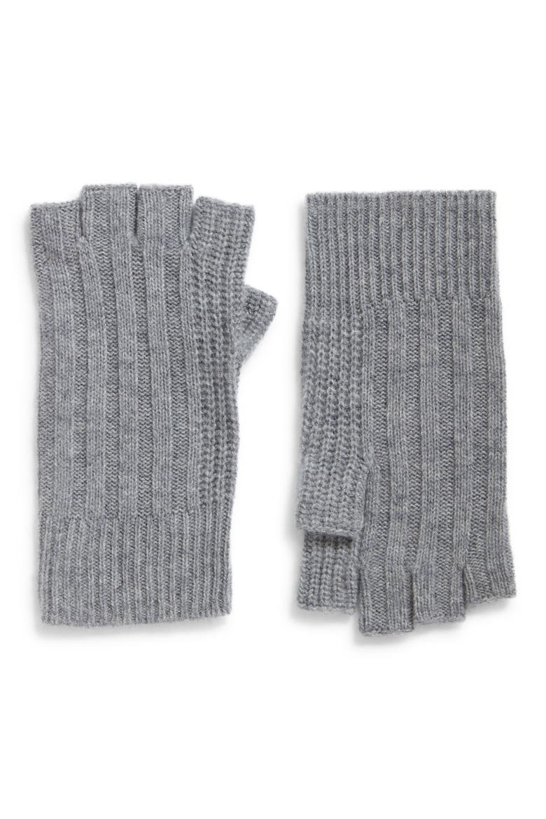 Wool & Cashmere Blend Fingerless Gloves, Main, color, GREY HEATHER