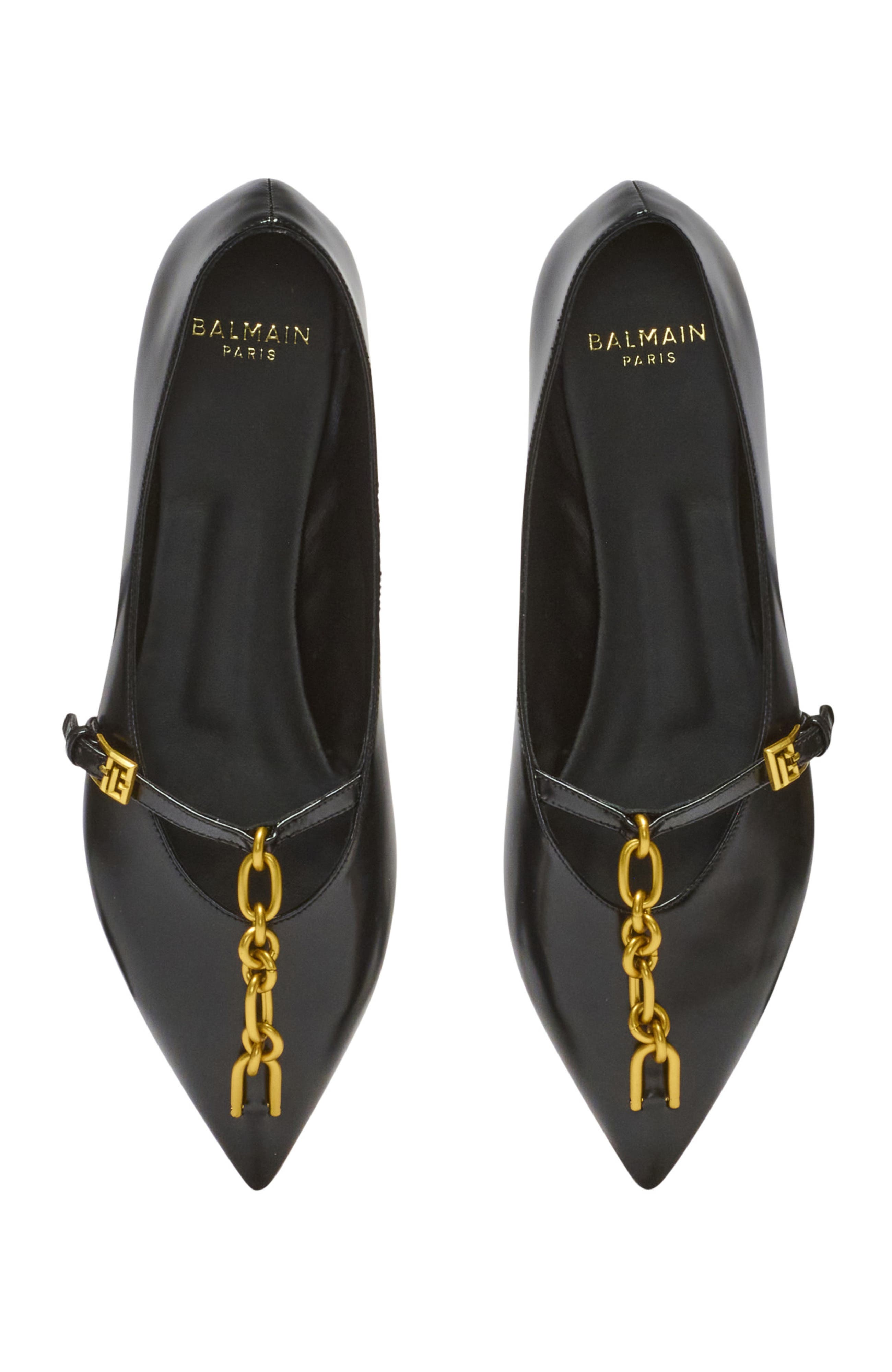 Balmain Shiny lambskin Sync ballet flats, Alternate, color, Black
