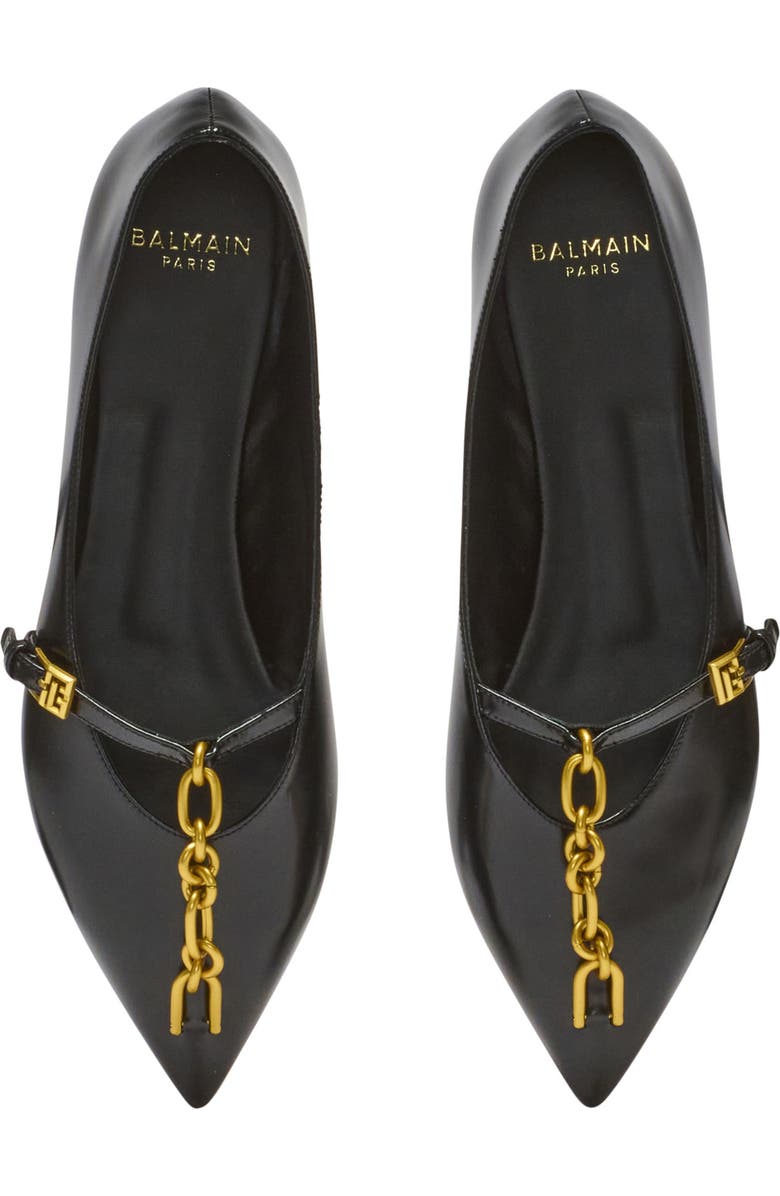 Balmain Shiny lambskin Sync ballet flats, Alternate, color, Black