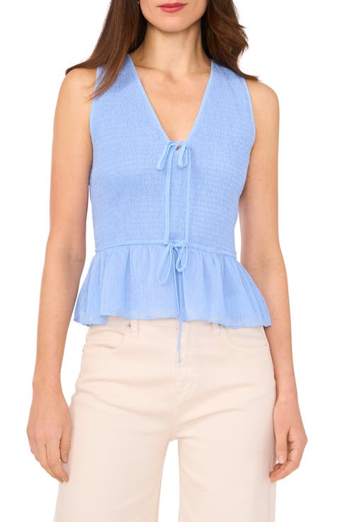 Smocked Tie Front Peplum Tank