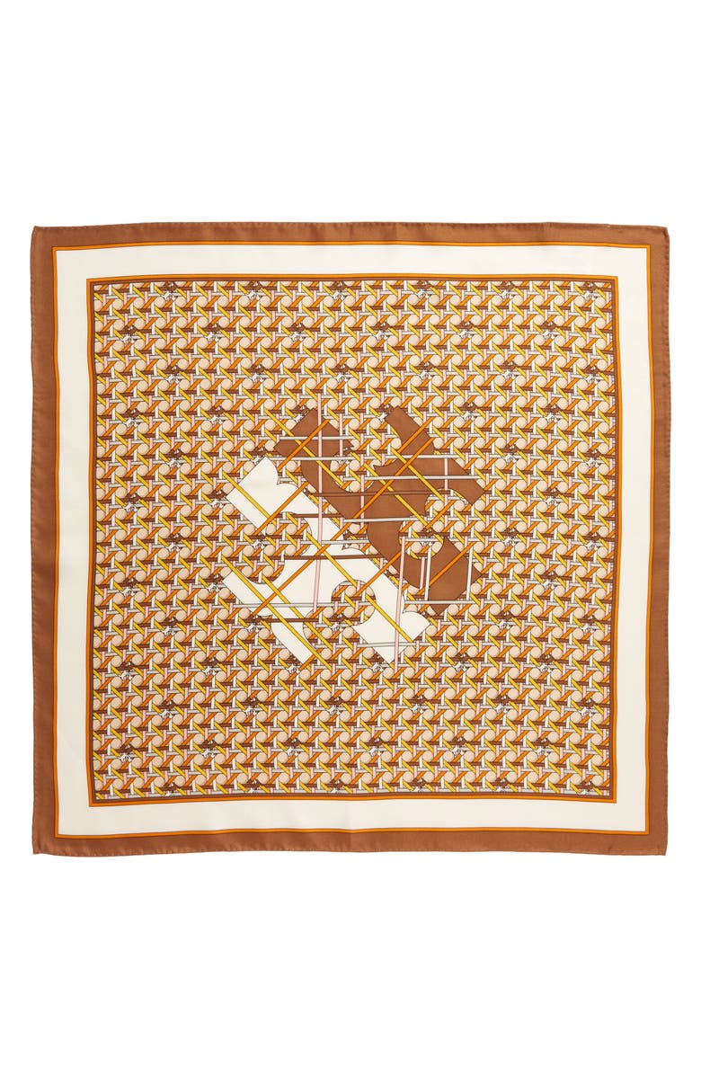 Tory Burch Caning Logo Print Silk Square Scarf, Alternate, color, 