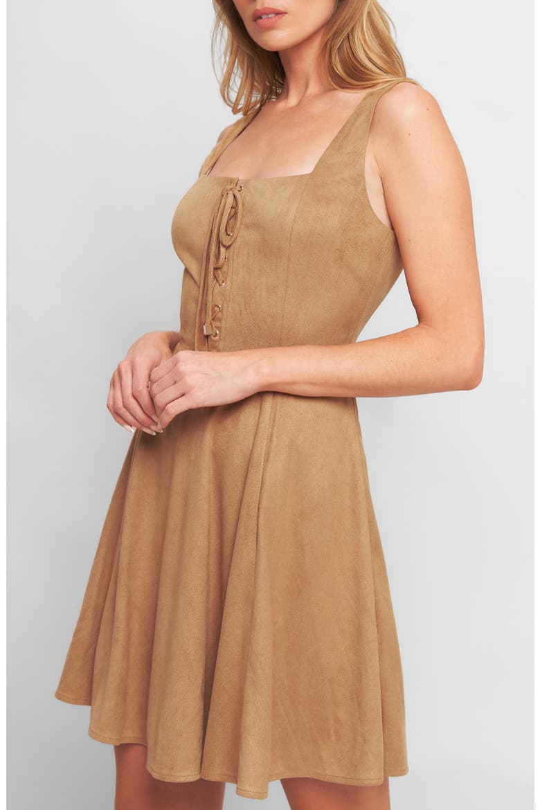 Faux Suede Minidress, Alternate, color, CAMEL